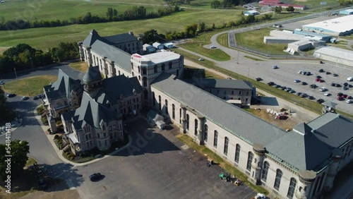 Mansfield Reformatory in Mansfield, Ohio.  Aerial drone footage of the closed prison that is not used as a movie set and tourist attraction photo