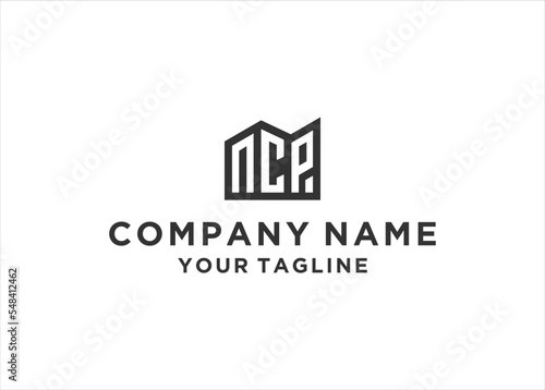 letter ncp with building logo design vector