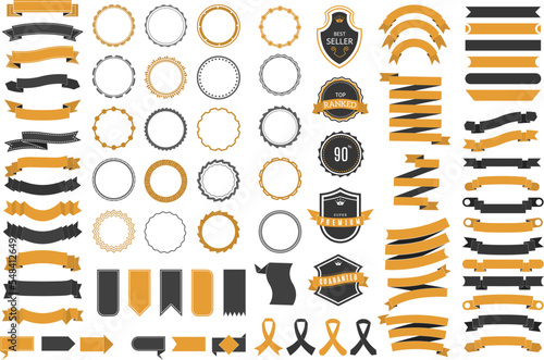 Ribbon Design Elements for Badge Label Stickers, Vintage Branding Tool Kit