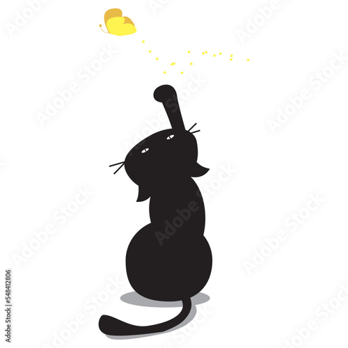 black cat trying to catch butterfly