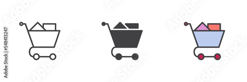 Shopping cart with boxes different style icon set