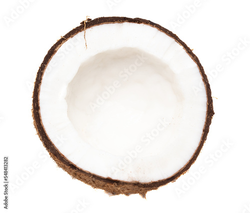 Cracked coconut nut isolated on white background.