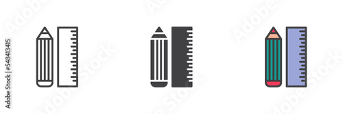 Pencil and ruler different style icon set