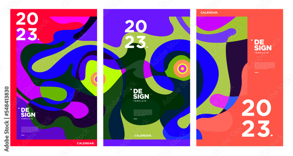 Obraz premium New year 2023 calendar design template with geometric colorful abstract. Vector calendar design.