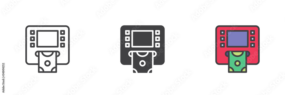Fototapeta premium ATM with money different style icon set