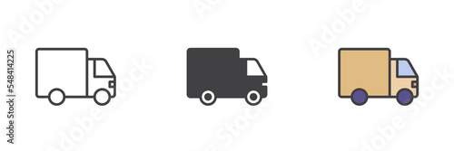 Delivery truck different style icon set
