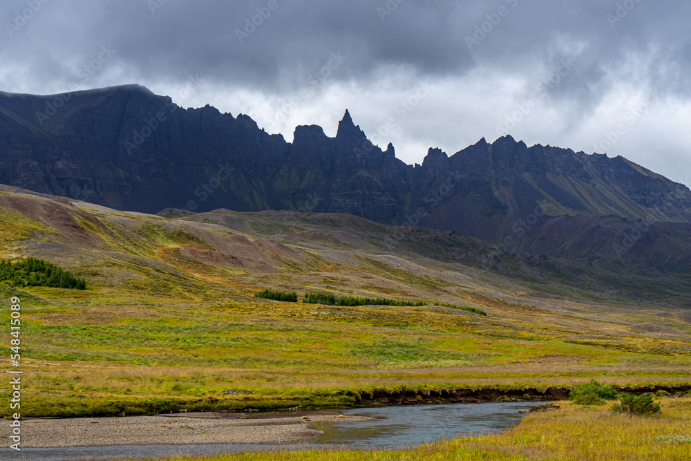 Gloomy, Jagged Mountain Landscape in Northern Iceland