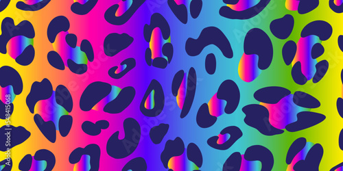 Rainbow leopard seamless pattern. Animalistic bright print. Neon vector background. 