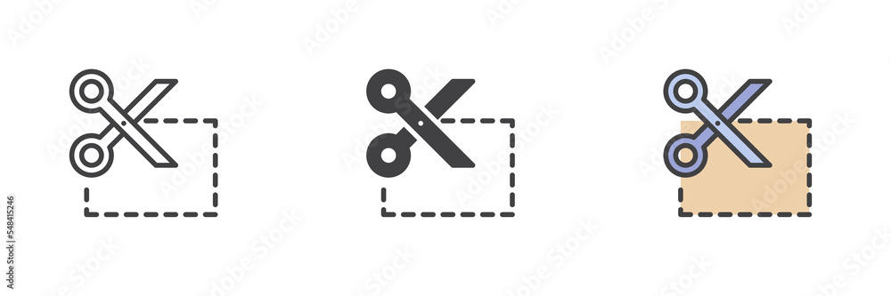 Coupon cut different style icon set Coupon cut different style icon set