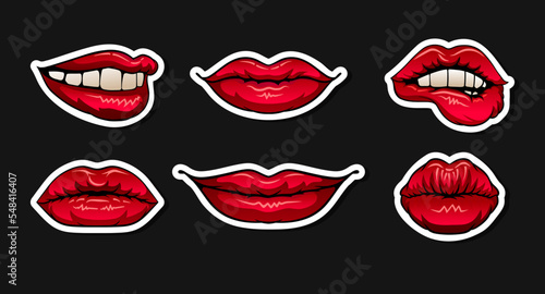 Set of lips. Stickers and patches in pop art comic style vector