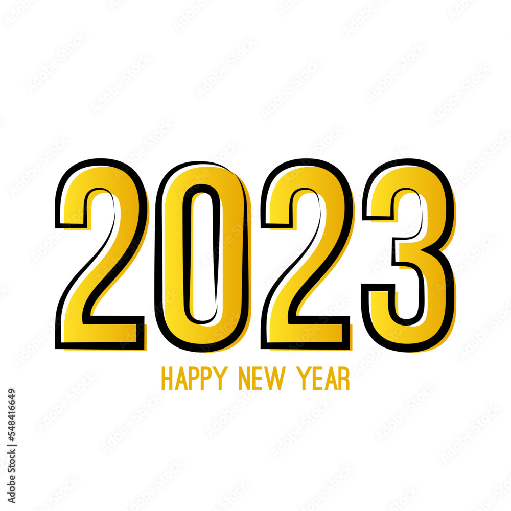 Happy new year 2023 template text design in cartoon style. Vector banner for flyer, brochure, booklet, greeting card. Happy new year 2023 template text design in cartoon style. Vector banner for flyer, brochure, booklet, greeting card.