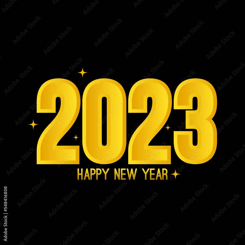 Creative happy new year 2023 with bursts of yellow fireworks. Vector illustration. Creative happy new year 2023 with bursts of yellow fireworks. Vector illustration.