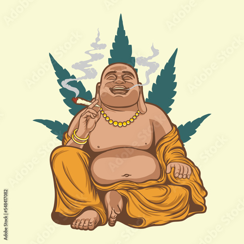 illustration of a buddha smoking with happy face