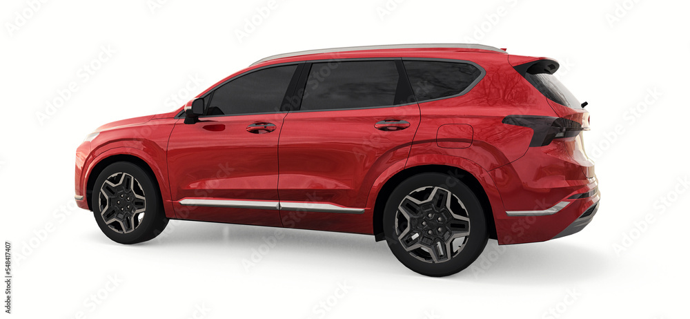 Tokyo. Japan. August 13, 2021. Hyundai Santa Fe. Big city crossover red ...