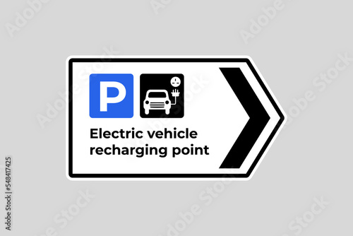 Electric vehicles (EV) charging station and charge parking signage in the United Kingdom UK. vector