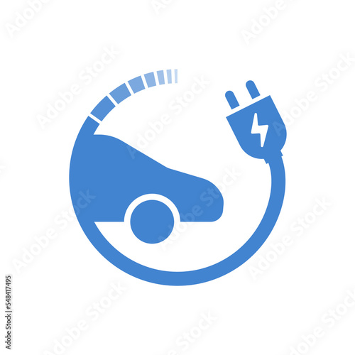 Green EV car with plug icon symbol, Hybrid vehicles charging station, Eco friendly vehicle concept. vector