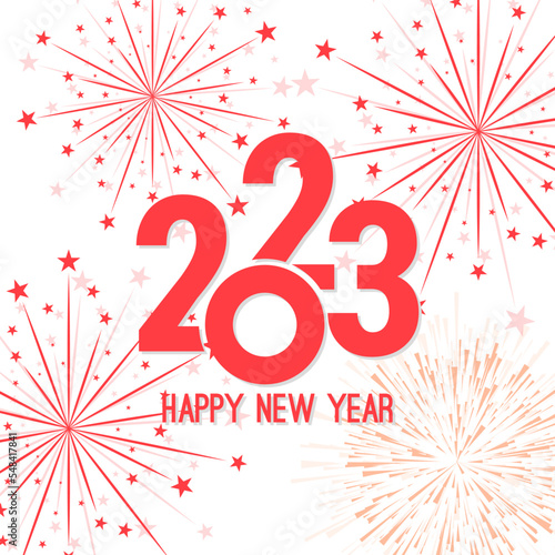 Creative happy new year 2023 with bursts of white fireworks. Vector illustration.