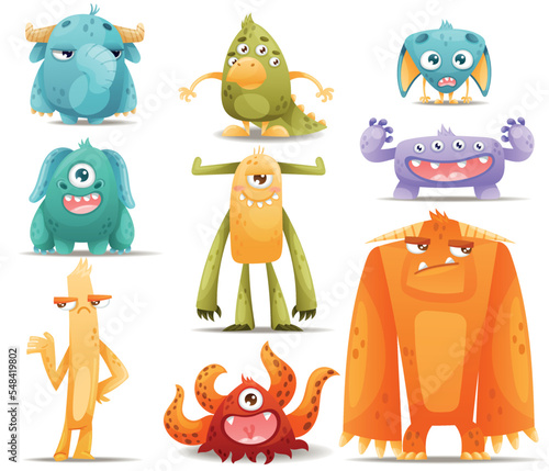 Funny Toothy Monsters as Friendly Fictional Creature Vector Set