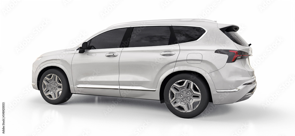 Tokyo. Japan. August 13, 2021. Hyundai Santa Fe. Big city white