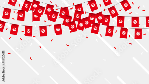 Tunisia celebration bunting flags with confetti and ribbons on white background. vector illustration.
