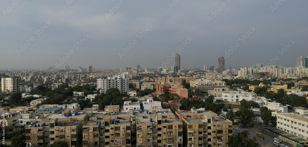 Naklejka premium An aerial view of Karachi's most populated area.An aerial view of Karachi's most populated area.