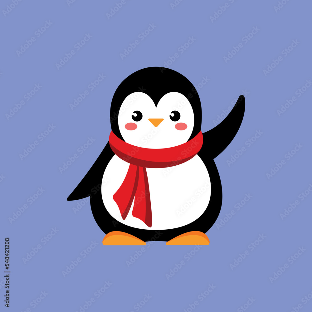 Cute baby penguin in a red scarf. Vector illustration Cute baby penguin in a red scarf. Vector illustration
