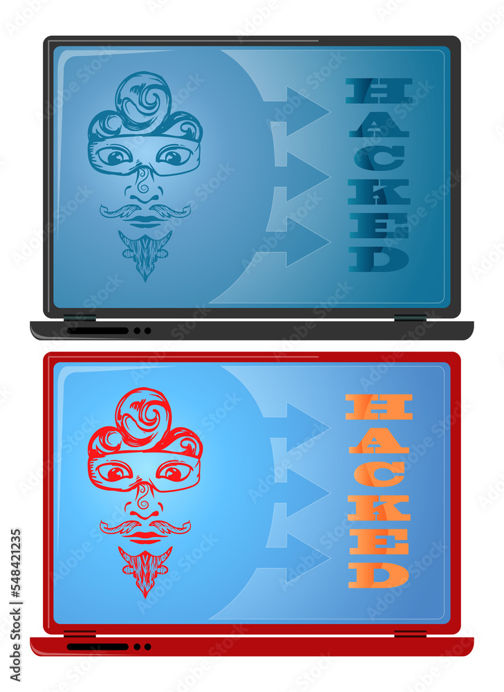 laptop with hacker head illustration laptop with hacker head illustration