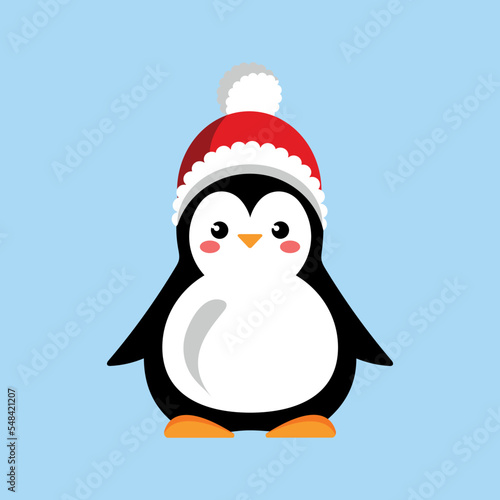 Cute cartoon penguin in a hat icon, vector illustration © Anastasiia