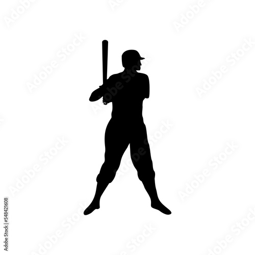 Baseball player standing with a bat, vector silhouette