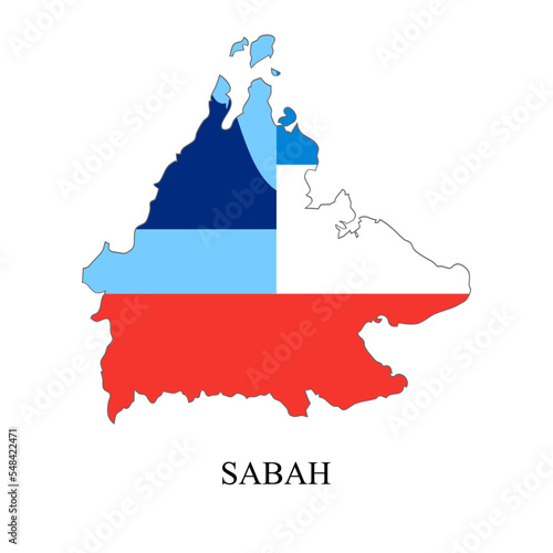Sabah map vector illustration. Malaysian city. State in Malaysia. Borneo