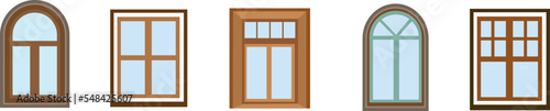 Set of plastic and wooden window frames