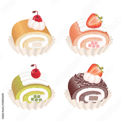 Realistic combination of four flavors of swiss rolls