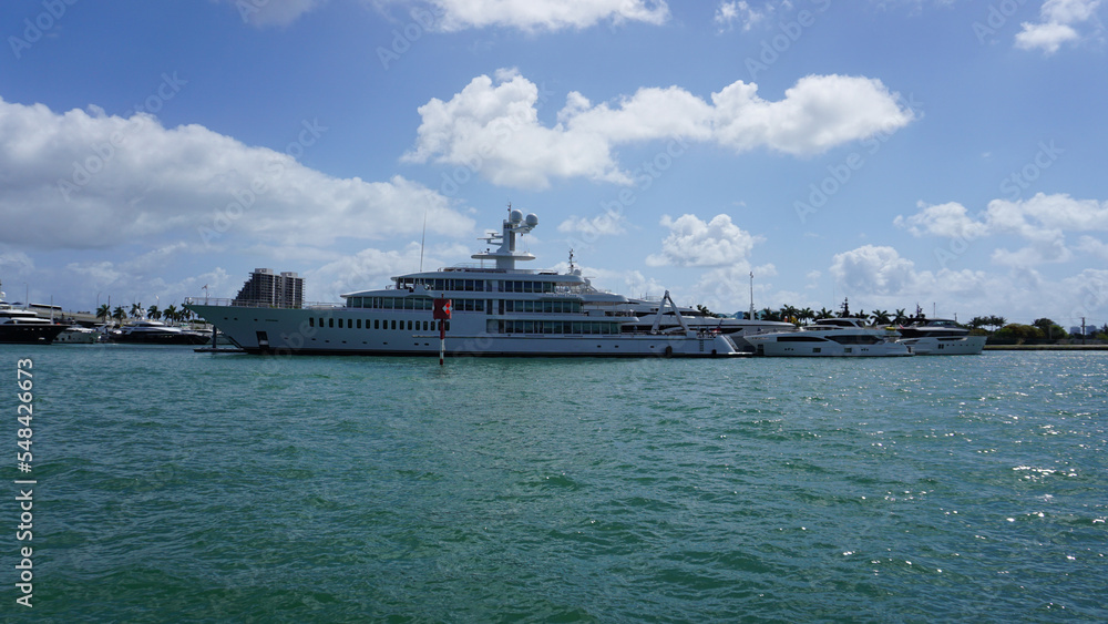 Luxury yachts at the Bayside Marina in Miami, Florida USA