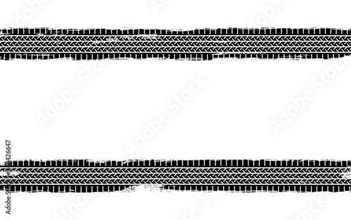 Auto tire tread grunge background. Car and motorcycle tire pattern, wheel tyre tread track. Black tyre print. Vector illustration isolated on white background.