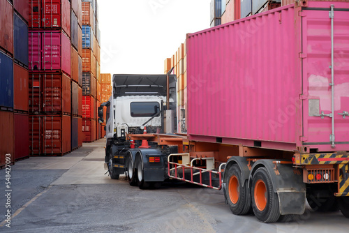 Truck logistics concept in container depot