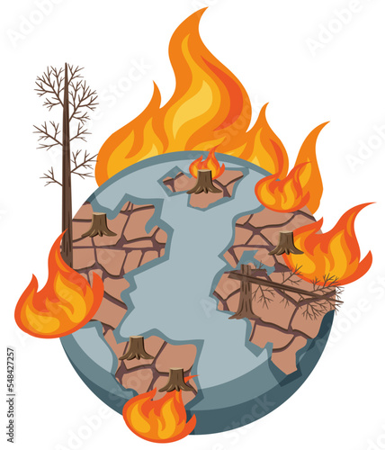 Bushfire on the globe isolated