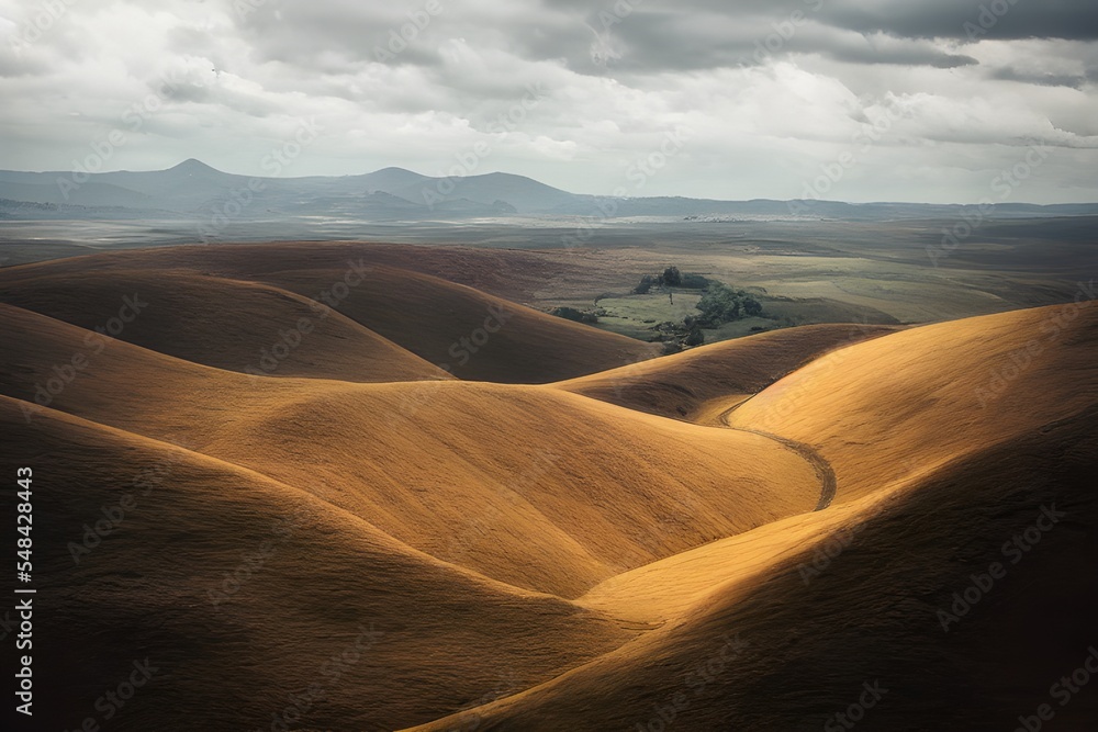 Fototapeta premium Rolling hills. Moorland. Foggy mysterious landscape. 