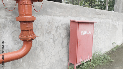 Fire Hydrant and with hydrant hose panel in industry. photo