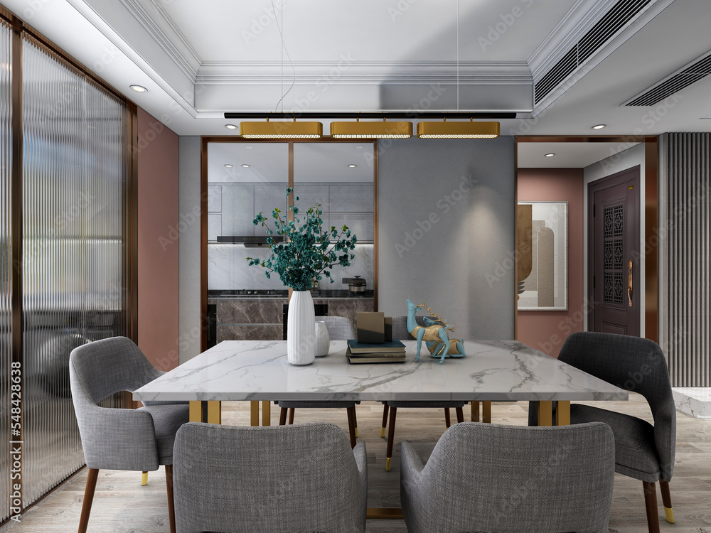 Fototapeta premium 3D rendering, Nordic wooden style restaurant design