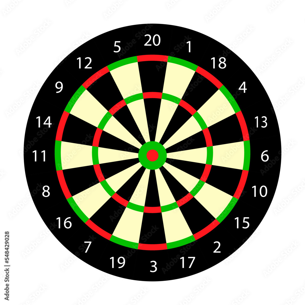 Dartboard for darts game isolated on white background. Vector illustration. Dartboard for darts game isolated on white background. Vector illustration.
