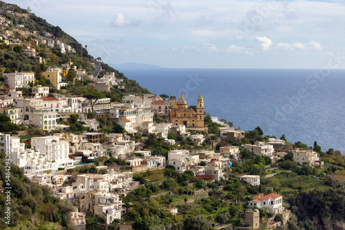 Touristic Town, Vettica Maggiore, on Rocky Cliffs and Mountain Landscape by the Tyrrhenian Sea. Amalfi Coast, Italy. © edb3_16
