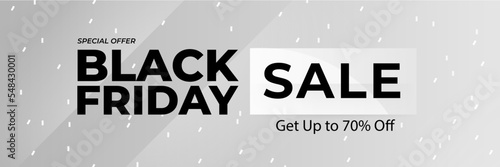 Black Friday and Cyber Monday banner long narrow header for website. 3d black and blue realistic design and sale text. Stock vector illustration.