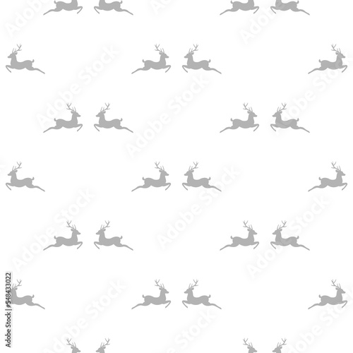 seamless hunting pattern with grey silhouette of jumping deer with antlers. vector flat north ornament on white background. Black stag. Christmas or new year winter texture.