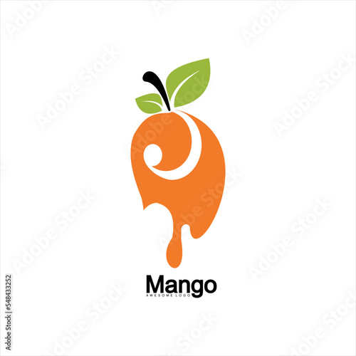 Mango logo design. Illustration of a mango that is porous and eaten by caterpillars and bats.