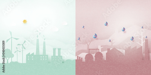 Global warming and climate change concept.Pollution and green environment background.Paper art of ecology and environment concept.Vector illustration.