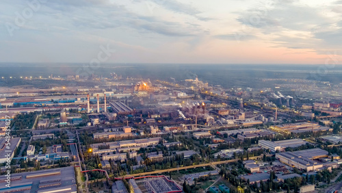 Lipetsk, Russia. Iron and Steel Works. Left Bank District. Time after sunset, Aerial View