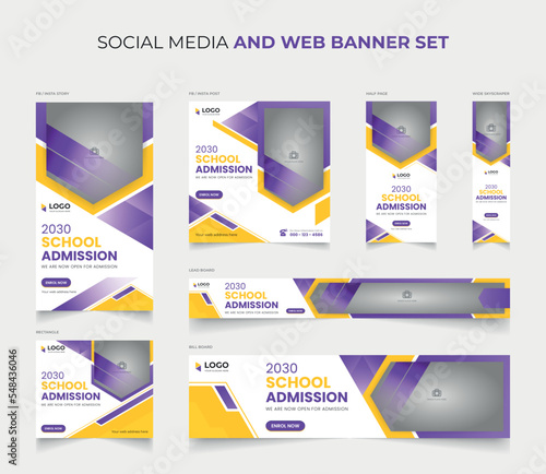 Modern school admission social media post story and creative web banner template