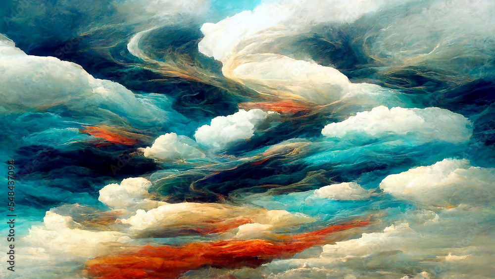 Abstract art, landscape, sky, clouds, background, digital illustration