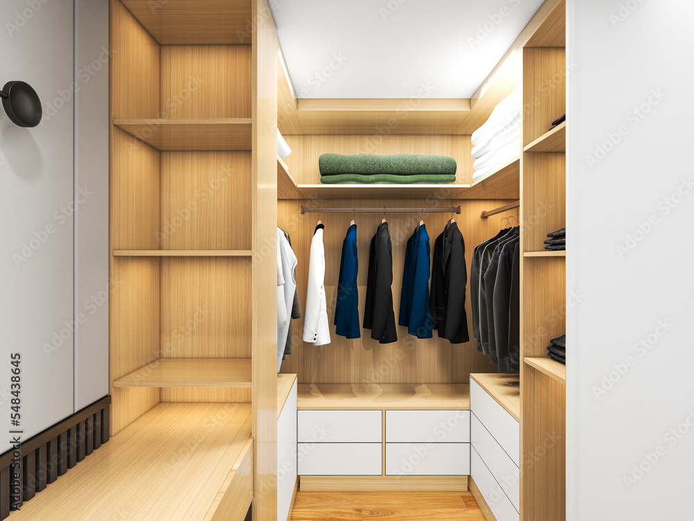 3D rendering, wardrobe and dresser design in the cloakroom 3D rendering, wardrobe and dresser design in the cloakroom