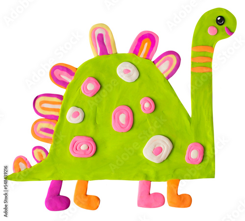 Cute cartoon comic funny handmade clay plasticine prehistoric dinosaur animal smiling character. Nursery modeling figure baby shower collection isolated on white background.